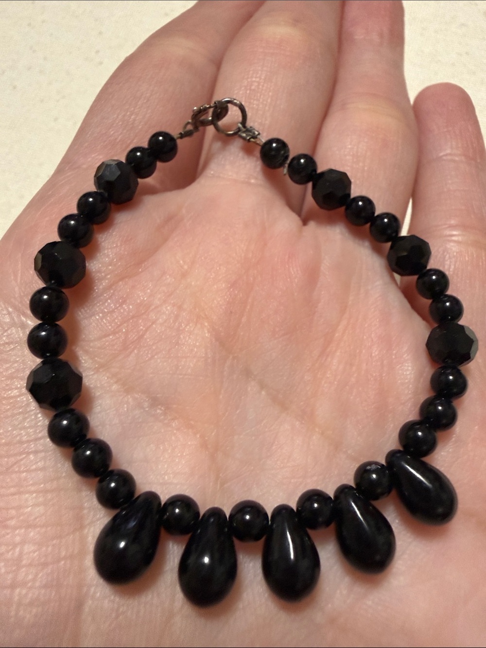 Sterling Silver 925 Black Teardrop Bead Necklace